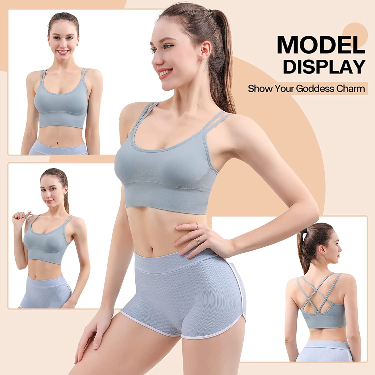 Cross Back Sports Bras for Women Padded Strappy Sports Bra Sexy Crisscross Workout Bras for Yoga, Running, Fitness