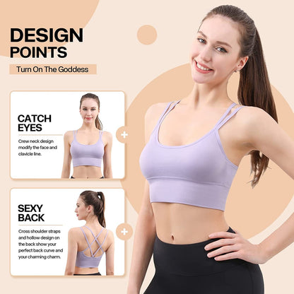 Cross Back Sports Bras for Women Padded Strappy Sports Bra Sexy Crisscross Workout Bras for Yoga, Running, Fitness