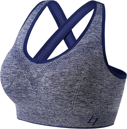Cross Back Sports Bras for Women - Seamless Sports Bra with Removable Padded for Yoga Gym Workout F-blue / Small