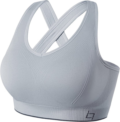 Cross Back Sports Bras for Women - Seamless Sports Bra with Removable Padded for Yoga Gym Workout Silver Grey / XX-Large