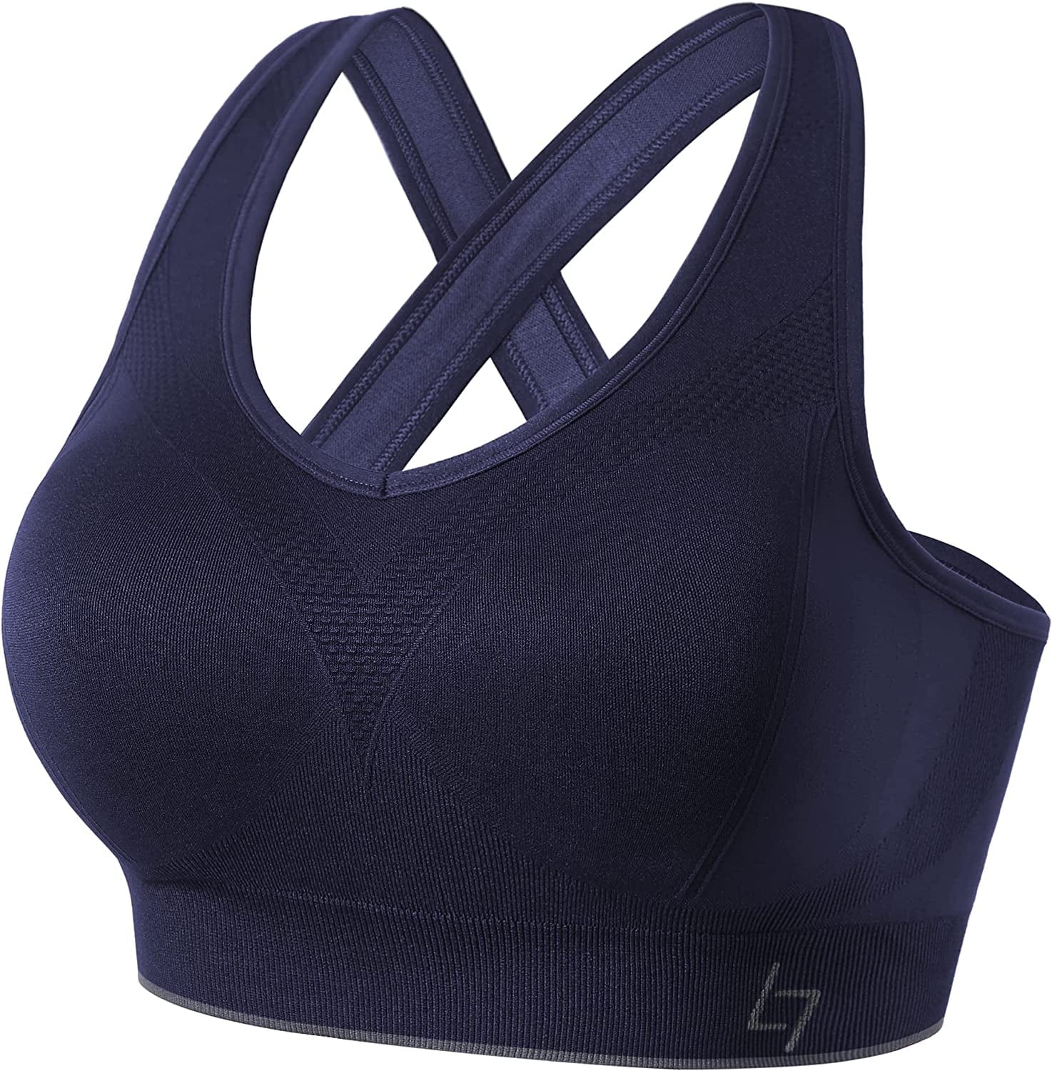Cross Back Sports Bras for Women - Seamless Sports Bra with Removable Padded for Yoga Gym Workout Navy Blue / Small