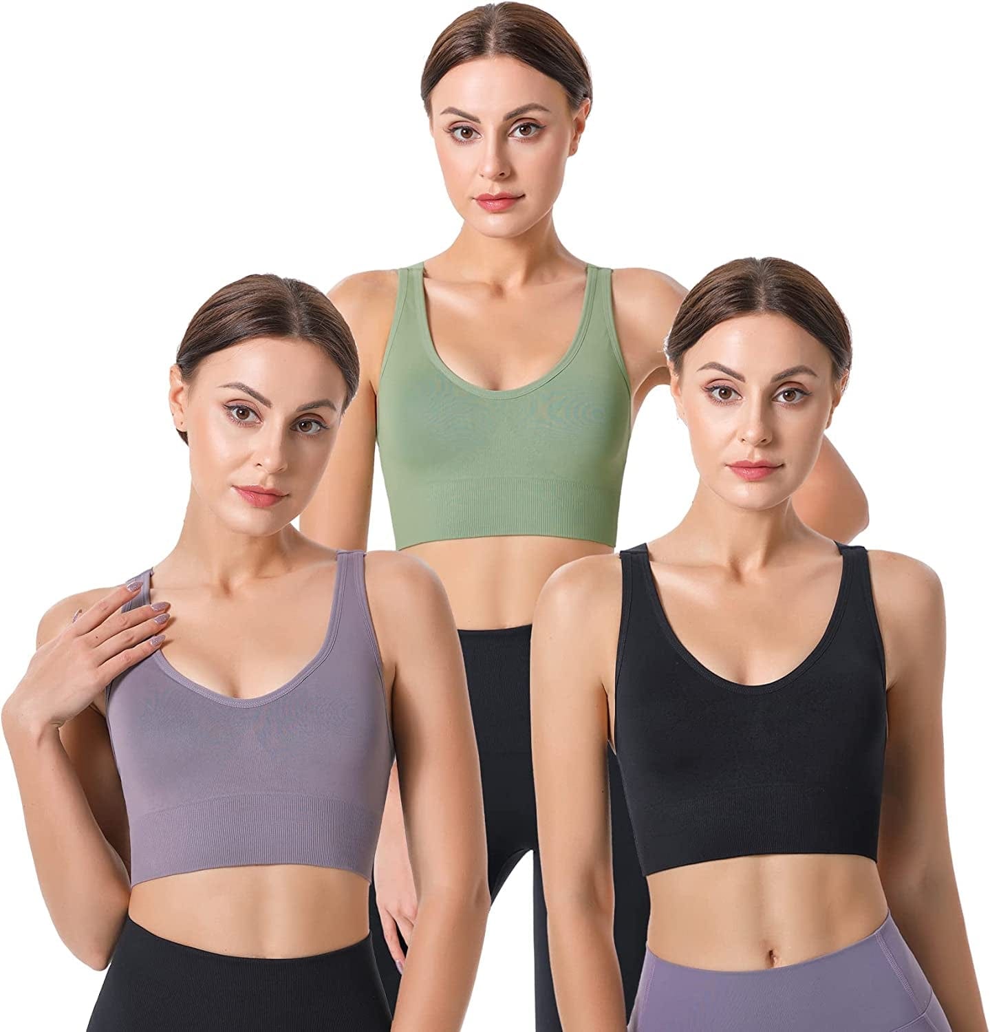 Cross Back Sports Bras for Women Strappy Padded Longline Workout Yoga Bra Cropped Set Low Impact