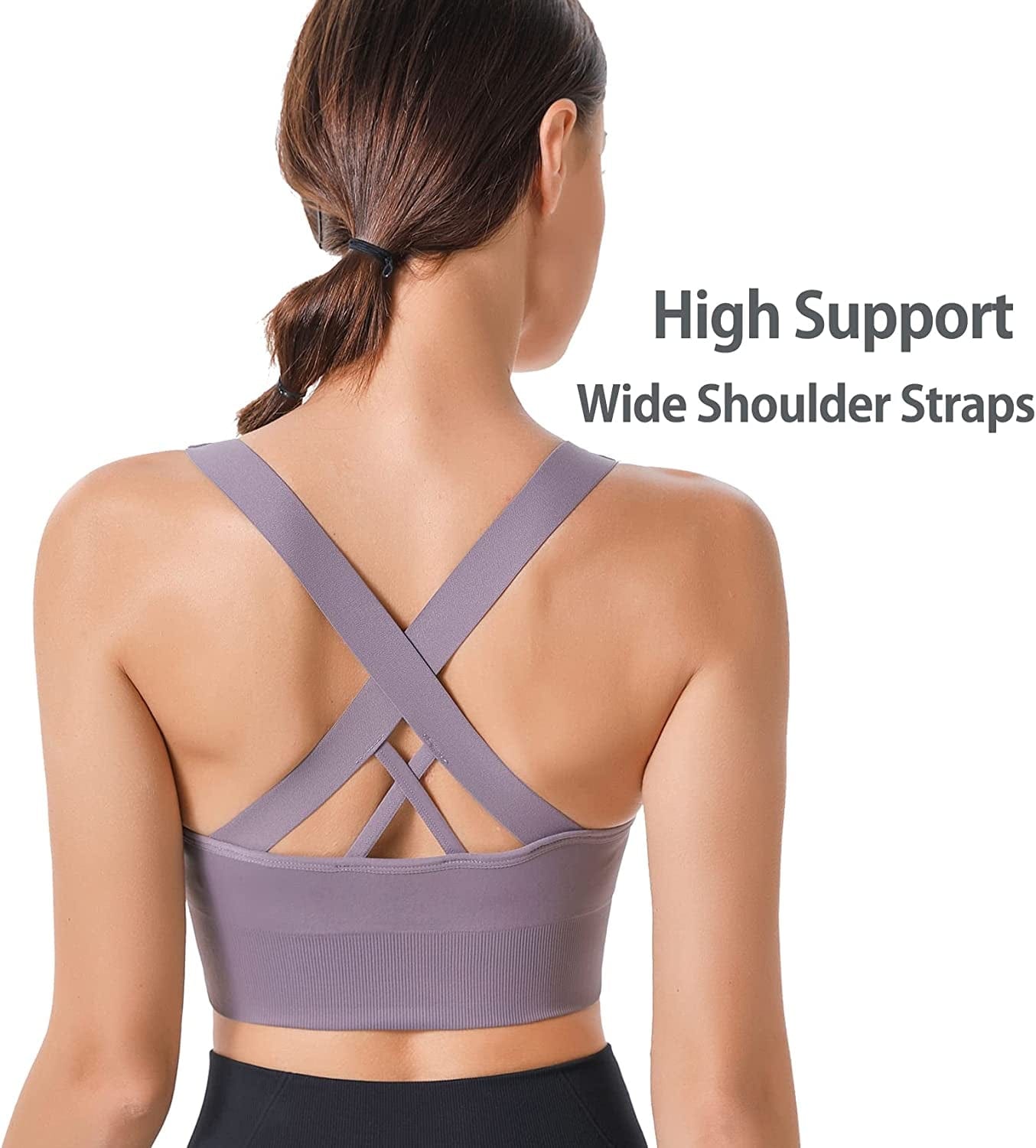 Cross Back Sports Bras for Women Strappy Padded Longline Workout Yoga Bra Cropped Set Low Impact