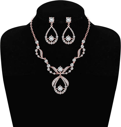 Crystal Bridal Jewelry Set for Prom Wedding Bride Bridesmaids Vintage Rhinestone Necklace Earrings Bracelet Comb for Women