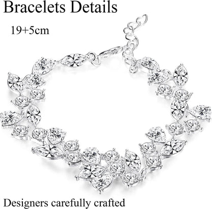 Crystal Bridal Jewelry Set for Women Rhinestone Necklace Earrings Bracelet Wedding Bridesmaid Gifts Fit with Wedding Dress Crystal Bridal Jewelry Set