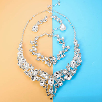 Crystal Bridal Jewelry Set for Women Rhinestone Necklace Earrings Bracelet Wedding Bridesmaid Gifts Fit with Wedding Dress Crystal Bridal Jewelry Set