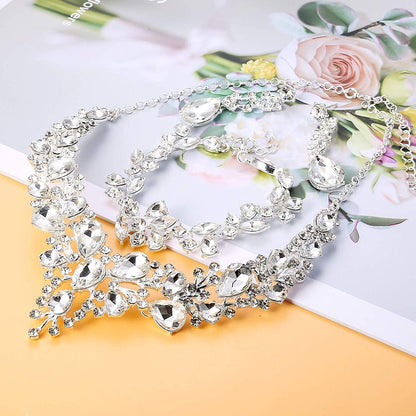 Crystal Bridal Jewelry Set for Women Rhinestone Necklace Earrings Bracelet Wedding Bridesmaid Gifts Fit with Wedding Dress Crystal Bridal Jewelry Set