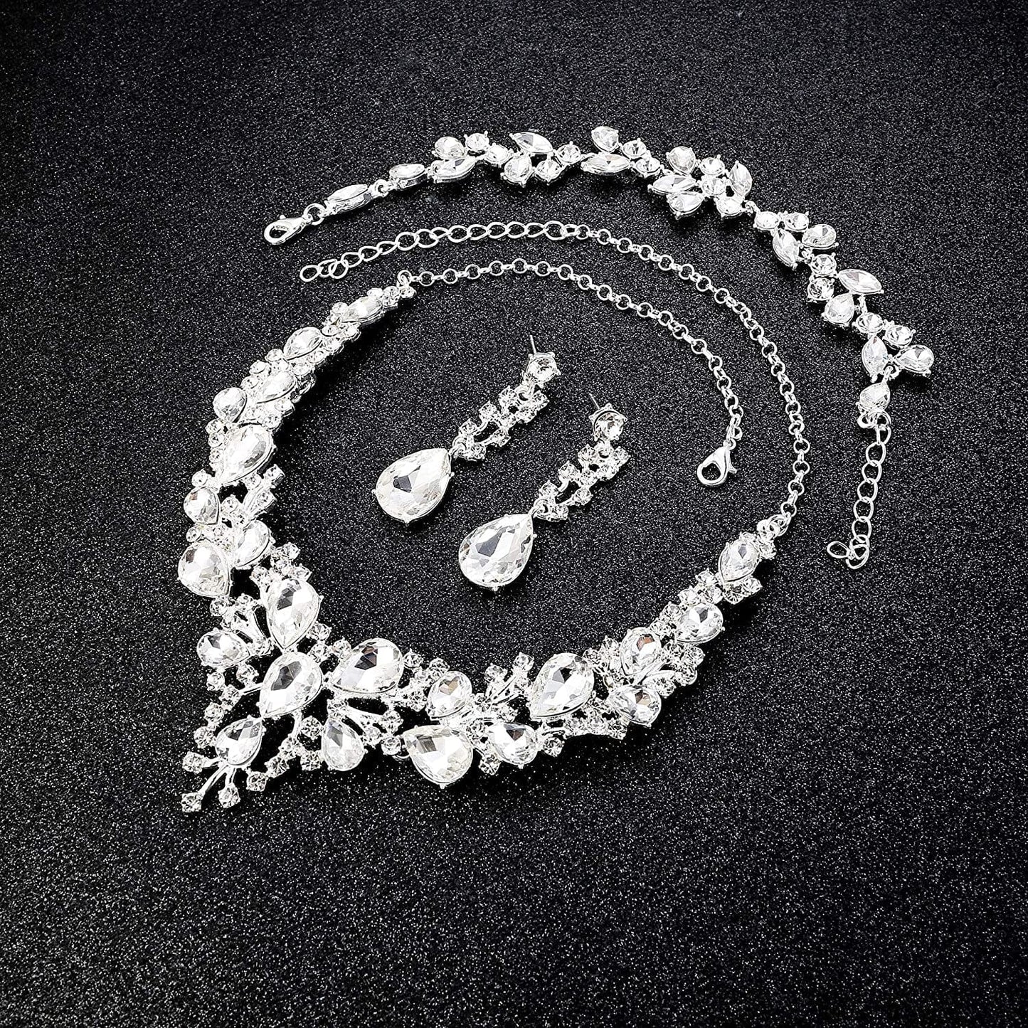 Crystal Bridal Jewelry Set for Women Rhinestone Necklace Earrings Bracelet Wedding Bridesmaid Gifts Fit with Wedding Dress Crystal Bridal Jewelry Set