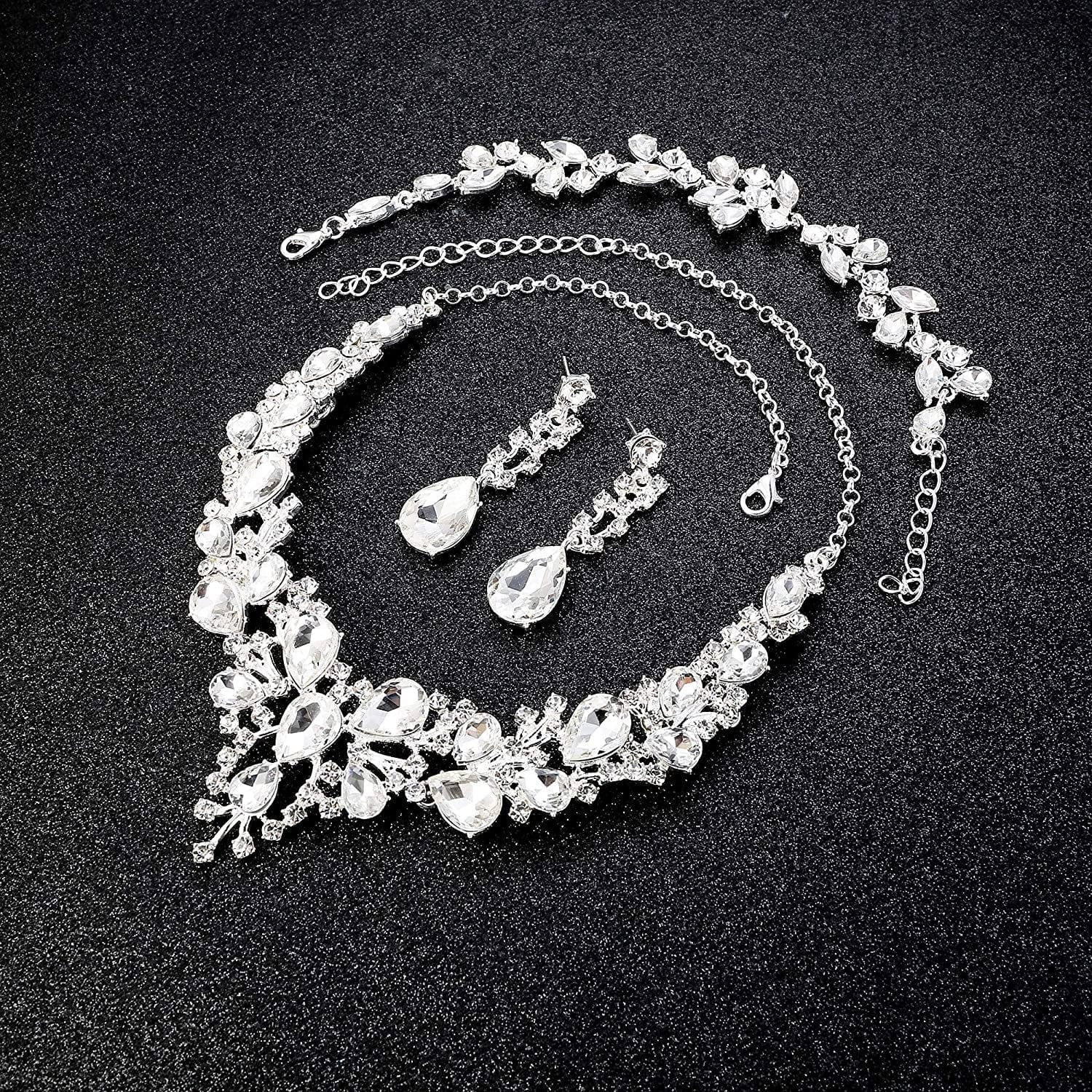 Crystal Bridal Jewelry Set for Women Rhinestone Necklace Earrings Bracelet Wedding Bridesmaid Gifts Fit with Wedding Dress Crystal Bridal Jewelry Set