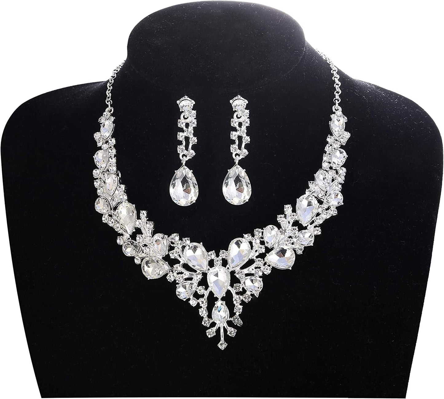 Crystal Bridal Jewelry Set for Women Rhinestone Necklace Earrings Bracelet Wedding Bridesmaid Gifts Fit with Wedding Dress Crystal Bridal Jewelry Set