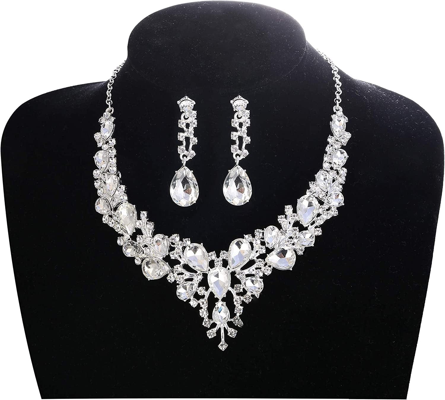 Crystal Bridal Jewelry Set for Women Rhinestone Necklace Earrings Bracelet Wedding Bridesmaid Gifts Fit with Wedding Dress Crystal Bridal Jewelry Set