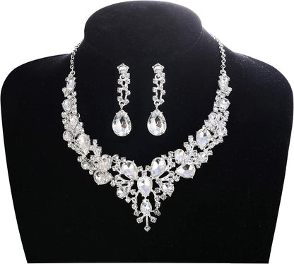 Crystal Bridal Jewelry Set for Women Rhinestone Necklace Earrings Bracelet Wedding Bridesmaid Gifts Fit with Wedding Dress Crystal Bridal Jewelry Set