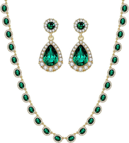Crystal Bridal Jewelry Set Statement Choker Necklace Teardrop Dangle Earrings Set Rhinestone Wedding Jewelry Set for Women Bride Bridesmaid Gift Party Prom Jewelry Set