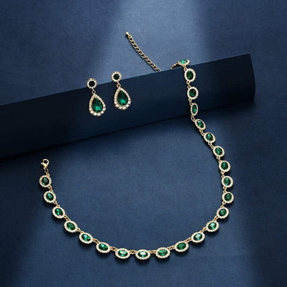 Crystal Bridal Jewelry Set Statement Choker Necklace Teardrop Dangle Earrings Set Rhinestone Wedding Jewelry Set for Women Bride Bridesmaid Gift Party Prom Jewelry Set