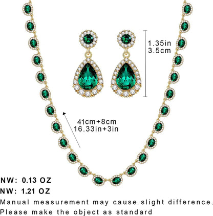 Crystal Jewelry Set for Women, Rhinestone Multicolor Zirconia Choker Necklace and Dangle Earring Sets Bride Bridesmaid Gift Party Prom Jewelry Set