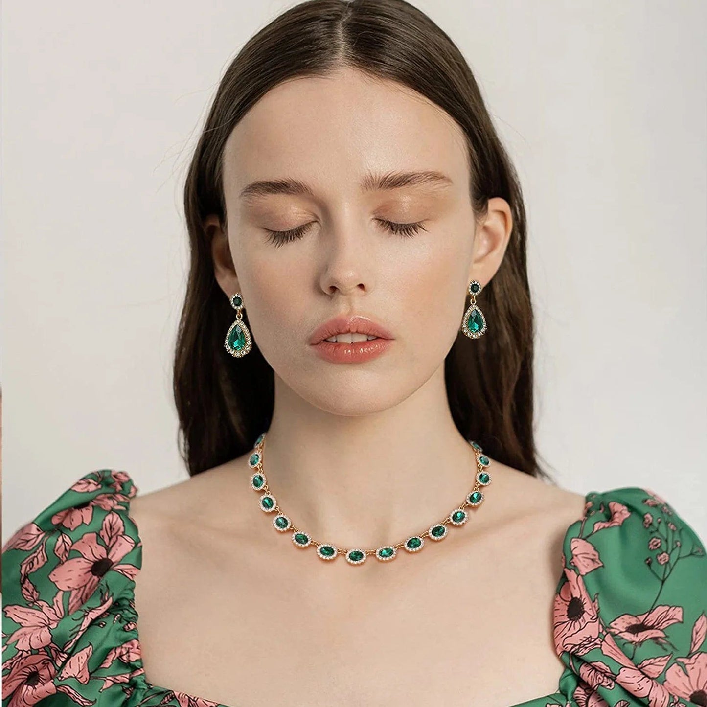 Crystal Jewelry Set for Women, Rhinestone Multicolor Zirconia Choker Necklace and Dangle Earring Sets Bride Bridesmaid Gift Party Prom Jewelry Set