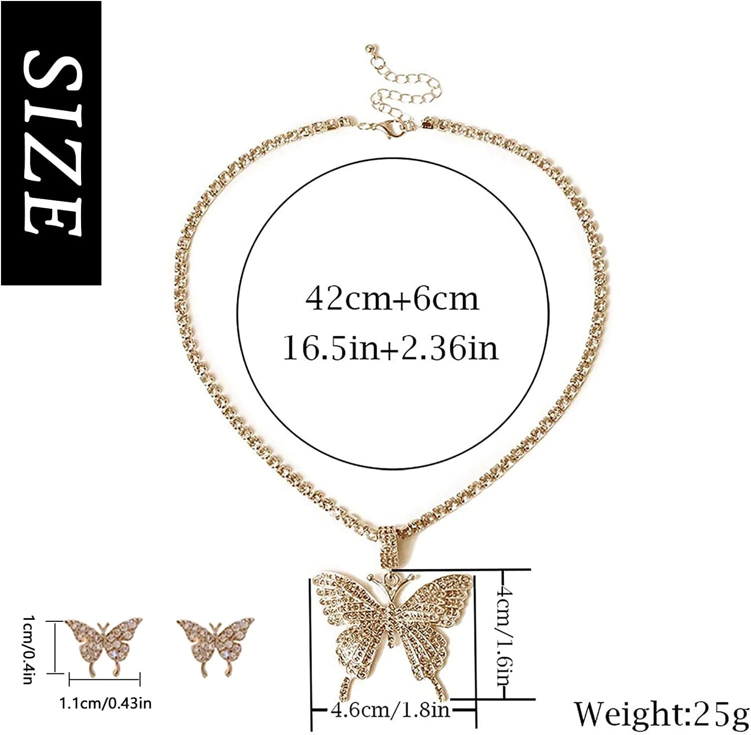 Crystal Necklace Choker Butterfly Necklaces for Women Rhinestone Chain Necklace Earrings Sets Butterflies Pendant Jewelry Set for Teen Girls (Set of 3)