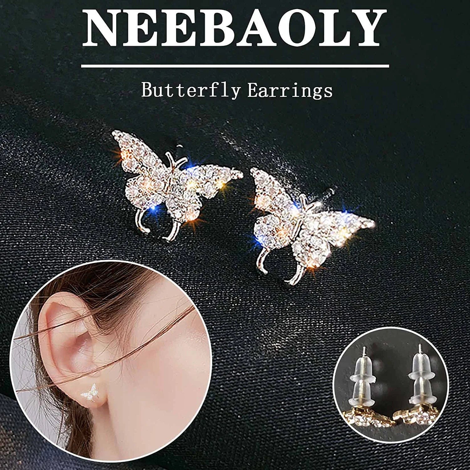 Crystal Necklace Choker Butterfly Necklaces for Women Rhinestone Chain Necklace Earrings Sets Butterflies Pendant Jewelry Set for Teen Girls (Set of 3)