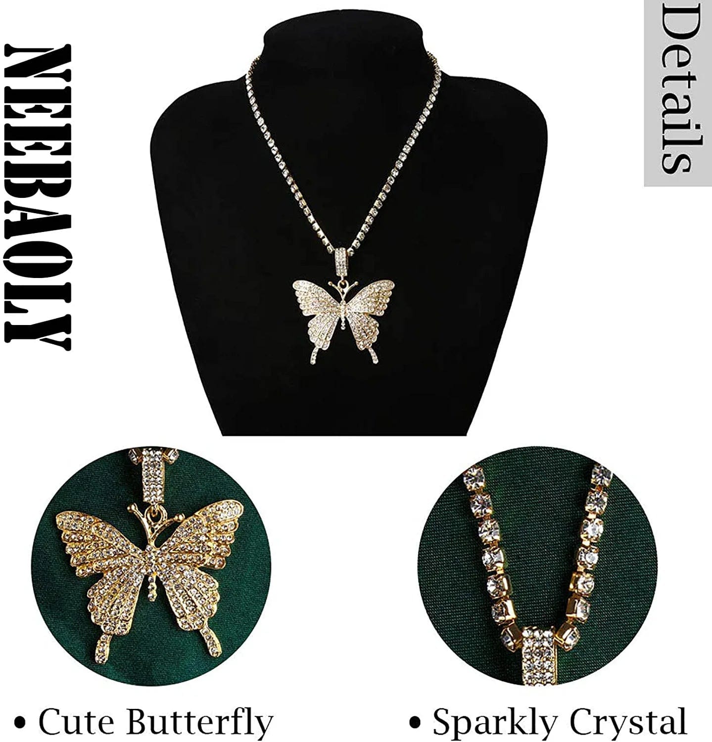 Crystal Necklace Choker Butterfly Necklaces for Women Rhinestone Chain Necklace Earrings Sets Butterflies Pendant Jewelry Set for Teen Girls (Set of 3)