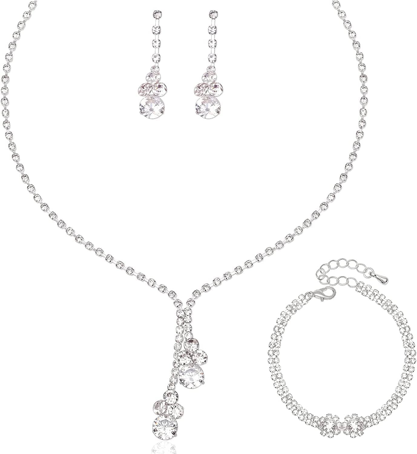 Crystal Necklace Earrings Bracelet Set Bridal Wedding Jewelry Sets Bride Bridesmaid Rhinestone Choker Prom Costume Jewelry Set for Women Girls Style 2