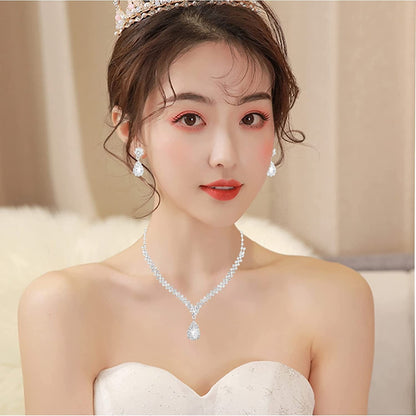 Crystal Necklace Earrings Bracelet Set Bridal Wedding Jewelry Sets Bride Bridesmaid Rhinestone Choker Prom Costume Jewelry Set for Women Girls