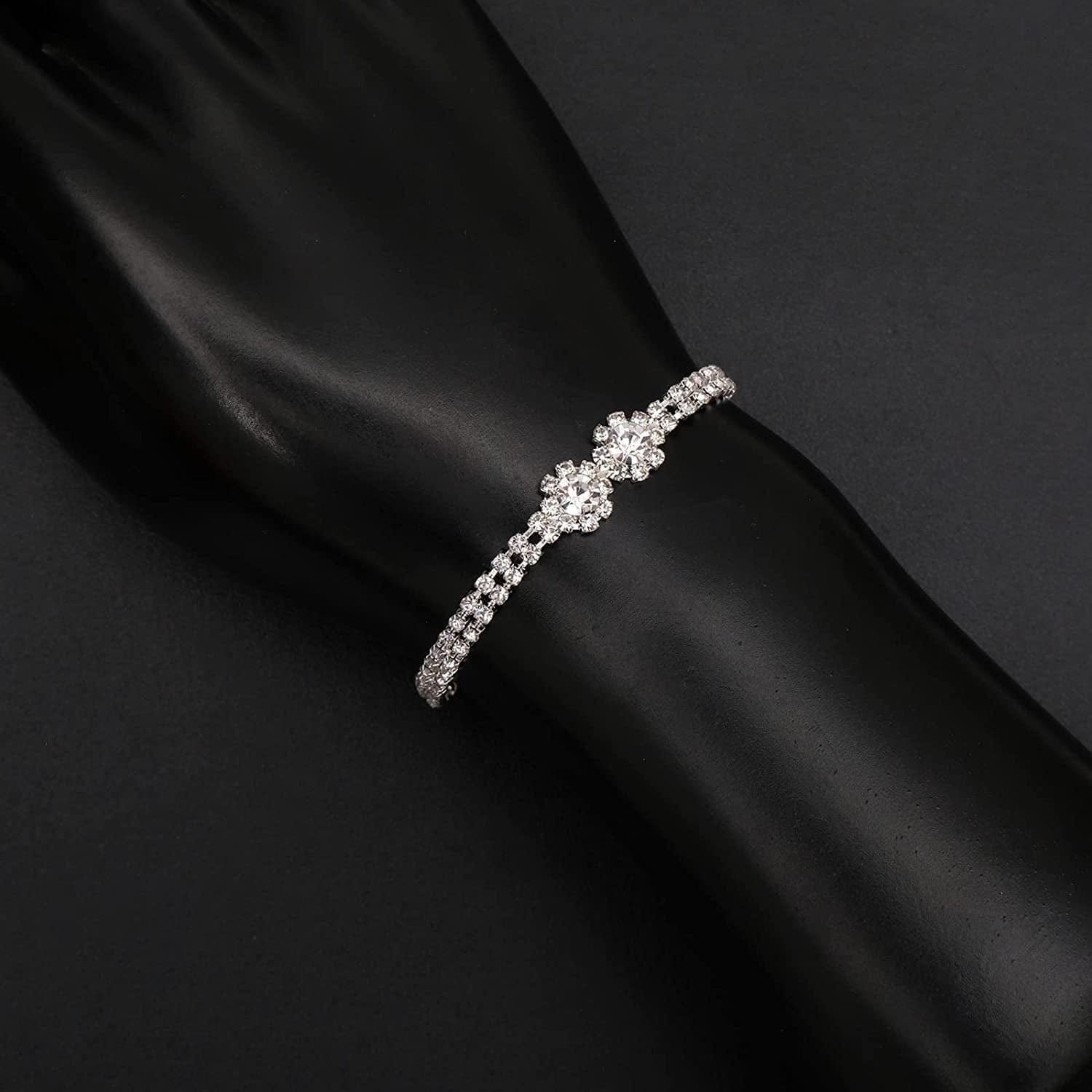 Crystal Necklace Earrings Bracelet Set Bridal Wedding Jewelry Sets Bride Bridesmaid Rhinestone Choker Prom Costume Jewelry Set for Women Girls