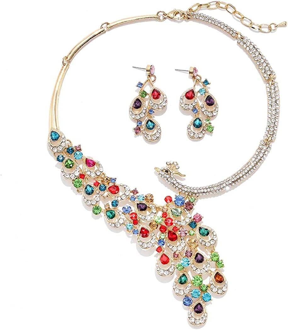 Crystal Necklace Gold Bib Style Necklace Multicolor
