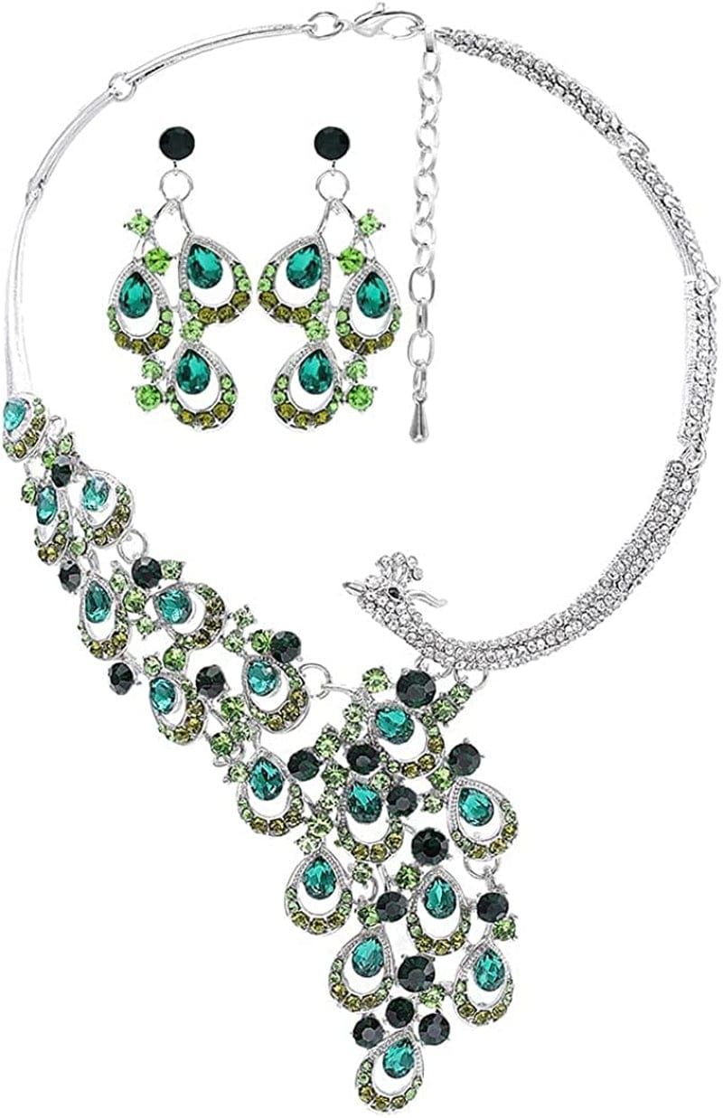 Crystal Necklace Gold Bib Style Necklace Green