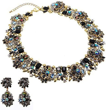 Crystal Rhinestone Statement Necklace, Vintage Chunky Chain Choker Collar Bib Statement Necklace Fashion Costume Jewelry Necklaces for Women… Black