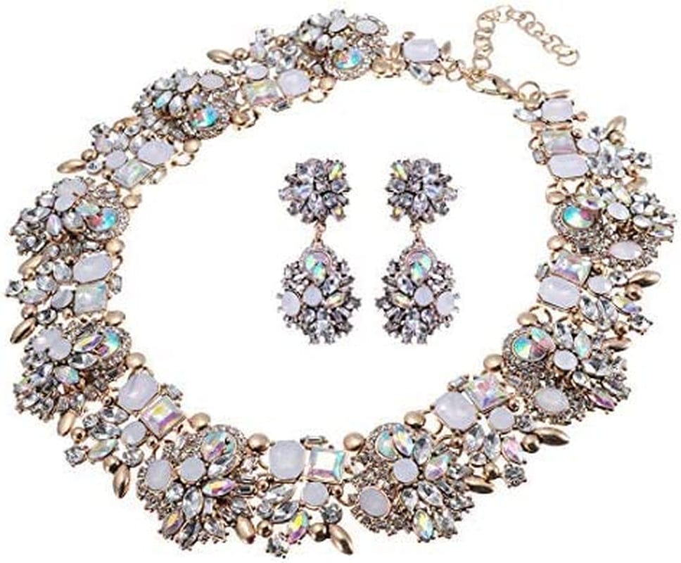 Crystal Rhinestone Statement Necklace, Vintage Chunky Chain Choker Collar Bib Statement Necklace Fashion Costume Jewelry Necklaces for Women… white