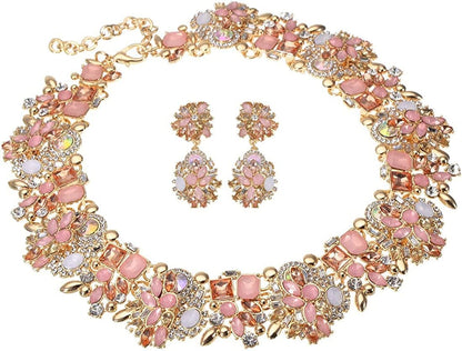 Crystal Rhinestone Statement Necklace, Vintage Chunky Chain Choker Collar Bib Statement Necklace Fashion Costume Jewelry Necklaces for Women… Pink02