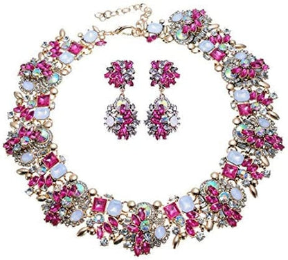 Crystal Rhinestone Statement Necklace, Vintage Chunky Chain Choker Collar Bib Statement Necklace Fashion Costume Jewelry Necklaces for Women… Rose