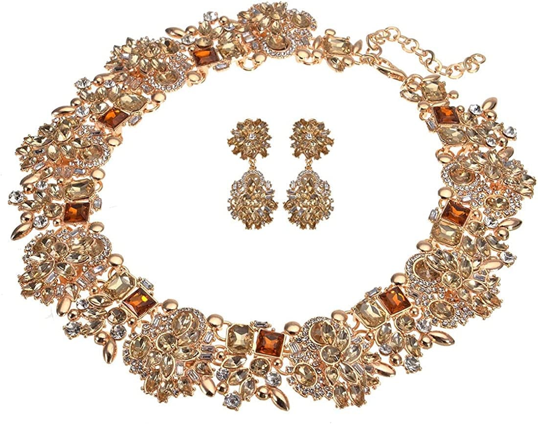 Crystal Rhinestone Statement Necklace, Vintage Chunky Chain Choker Collar Bib Statement Necklace Fashion Costume Jewelry Necklaces for Women… Champagne
