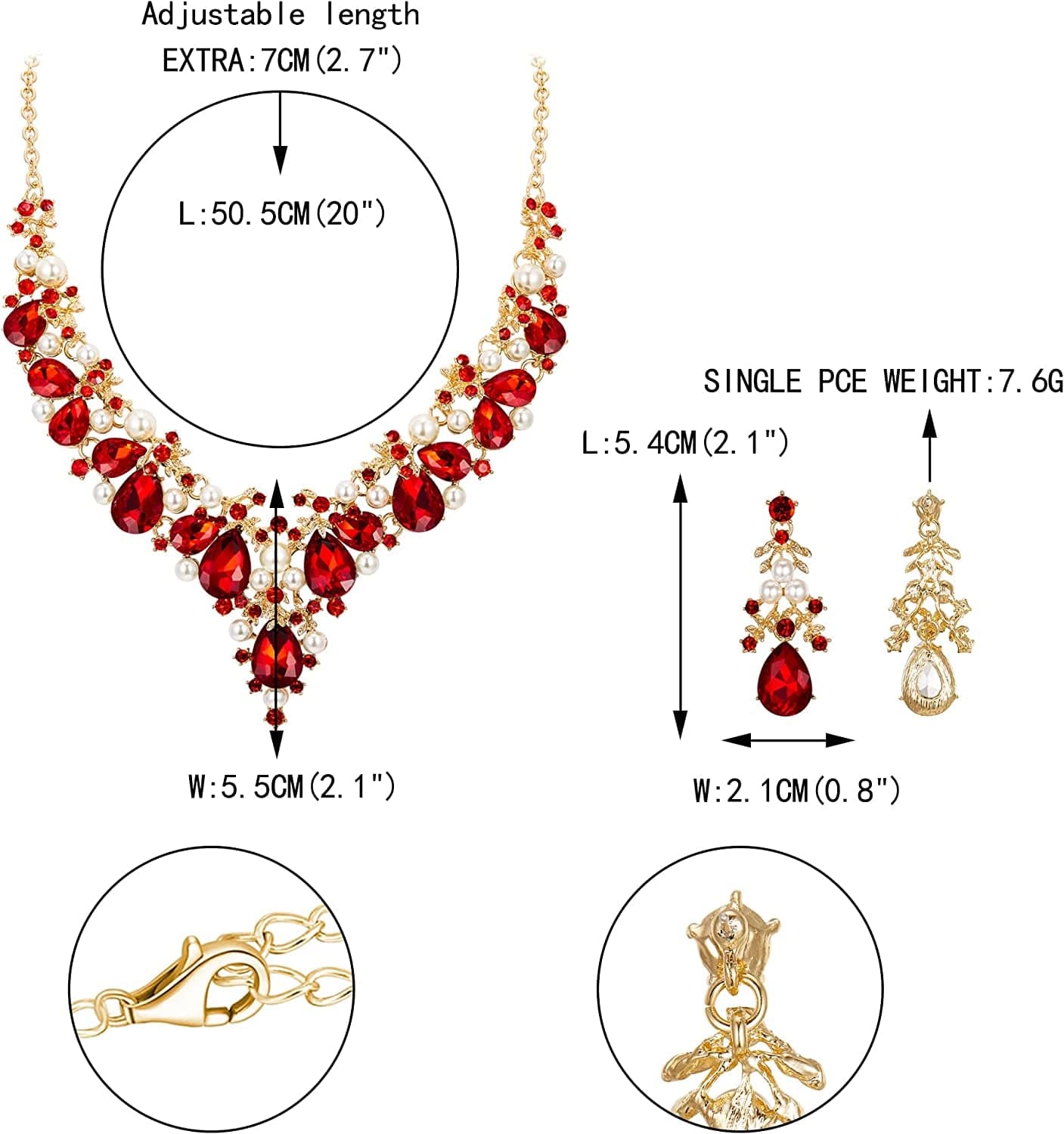Crystal Simulated Pearl Gorgeous Bridal Leaf Teardrop Necklace Earrings Set