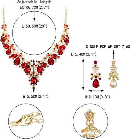 Crystal Simulated Pearl Gorgeous Bridal Leaf Teardrop Necklace Earrings Set