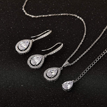 Crystal Teardrop Wedding Jewelry Sets for Brides Birdesmaids, Rhinestone Cubic Zirconia Bridal Backdrop Necklace and Earrings Jewelry Sets for Women, Prom Costume Jewelry