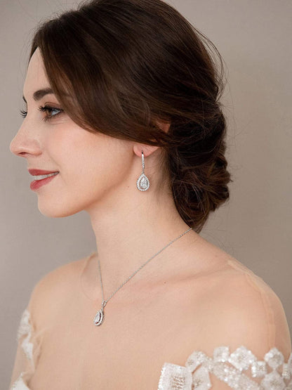 Crystal Teardrop Wedding Jewelry Sets for Brides Birdesmaids, Rhinestone Cubic Zirconia Bridal Backdrop Necklace and Earrings Jewelry Sets for Women, Prom Costume Jewelry