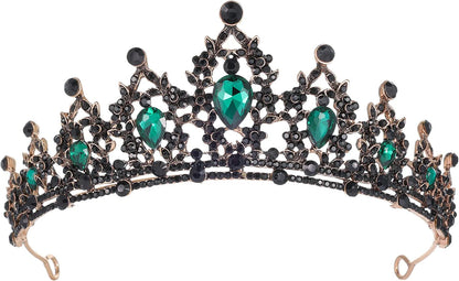 Crystal Tiaras and Crowns for Women Princess Girls,Jeweled Wedding Tiara for Bride,Birthday, Cosplay （GE1001） Black & Green