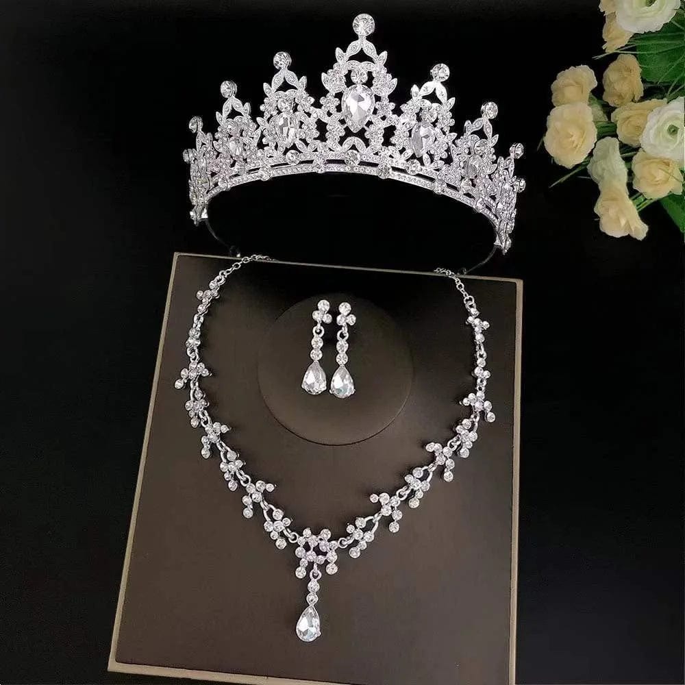 Crystal Tiaras and Crowns for Women Princess Girls,Jeweled Wedding Tiara for Bride,Birthday, Cosplay （GE1001） Silver Set