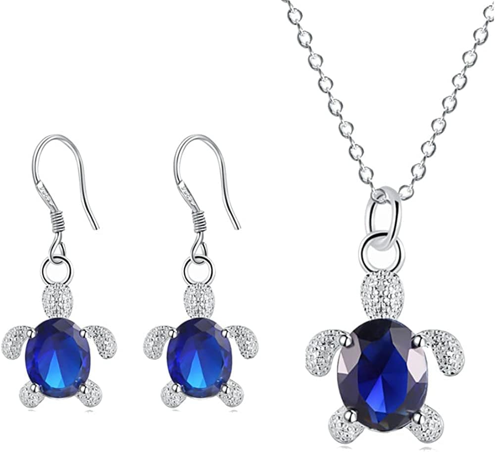 Crystal Turtle Pendant Necklace Earring Set, Cute Animal Sea Turtle Clavicle Necklace Drop Earrings Jewelry Set Blue