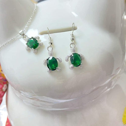 Crystal Turtle Pendant Necklace Earring Set, Cute Animal Sea Turtle Clavicle Necklace Drop Earrings Jewelry Set