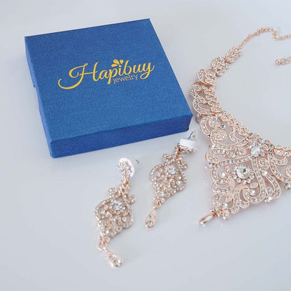 Crystal Wedding Jewelry Set Necklace Earring Set for Women and Brides Rose Gold and Silver Bridal Statement Jewelry Sets