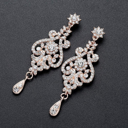 Crystal Wedding Jewelry Set Necklace Earring Set for Women and Brides Rose Gold and Silver Bridal Statement Jewelry Sets