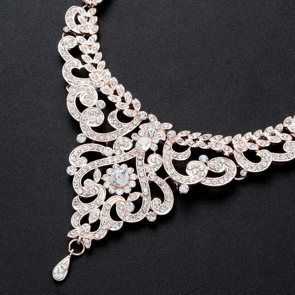 Crystal Wedding Jewelry Set Necklace Earring Set for Women and Brides Rose Gold and Silver Bridal Statement Jewelry Sets