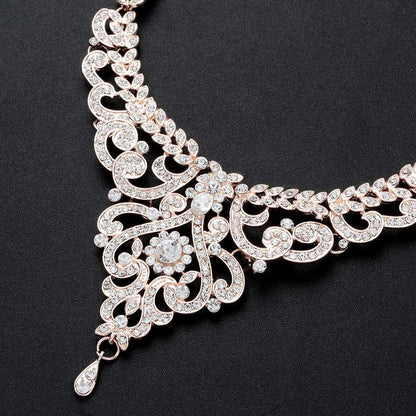 Crystal Wedding Jewelry Set Necklace Earring Set for Women and Brides Rose Gold and Silver Bridal Statement Jewelry Sets