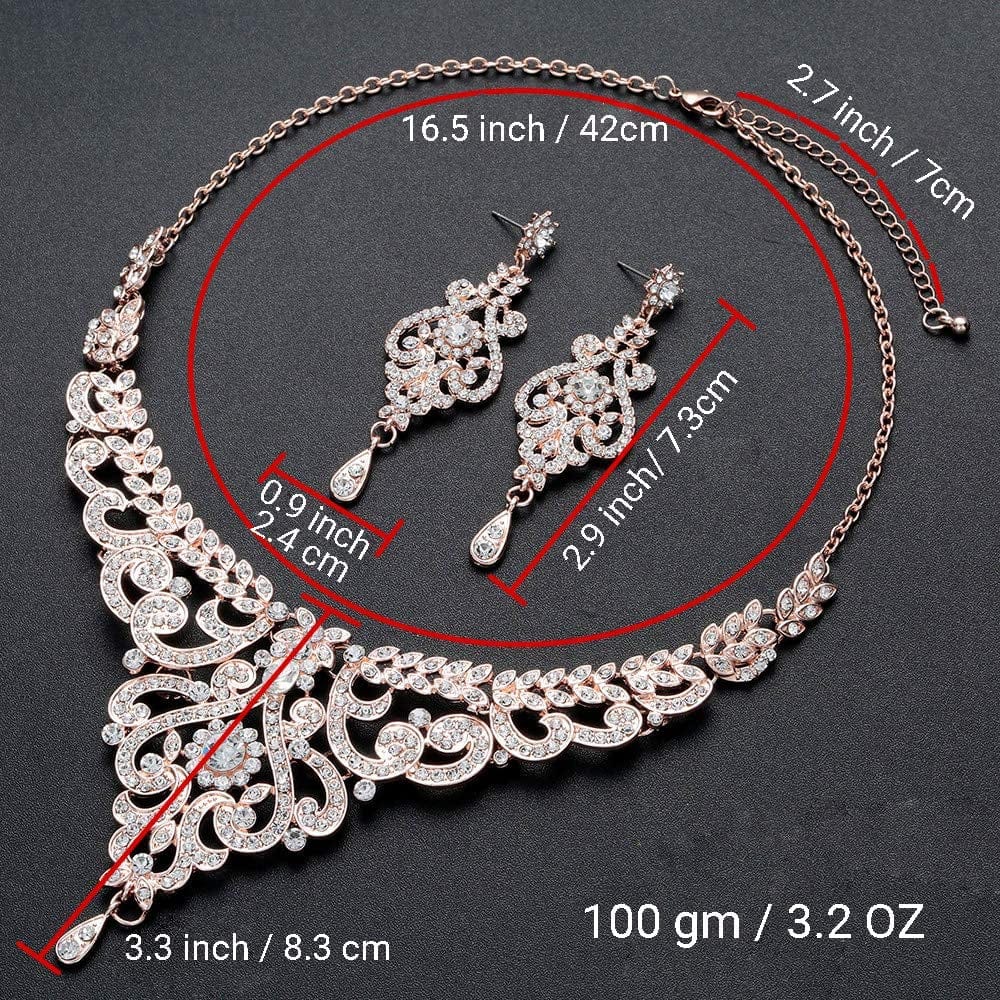 Crystal Wedding Jewelry Set Necklace Earring Set for Women and Brides Rose Gold and Silver Bridal Statement Jewelry Sets
