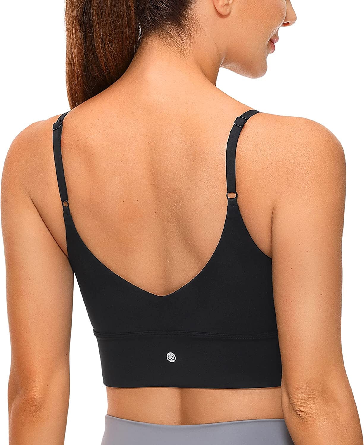 CRZ YOGA Adjustable Longline Sports Bra for Women - V Back Wireless Workout Padded Yoga Bra Cropped Tank Tops Black / X-Small