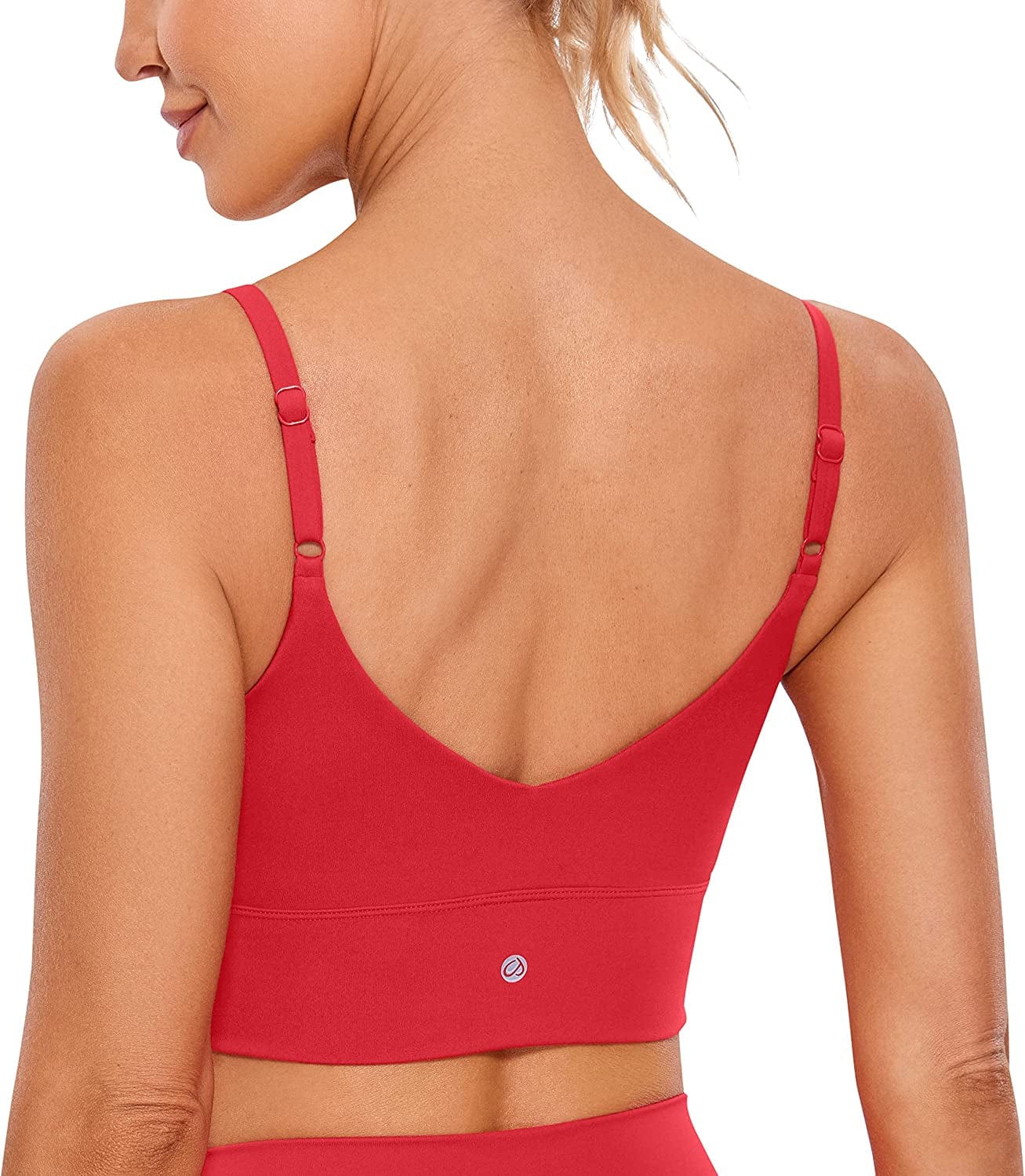 CRZ YOGA Adjustable Longline Sports Bra for Women - V Back Wireless Workout Padded Yoga Bra Cropped Tank Tops Crimson / Medium