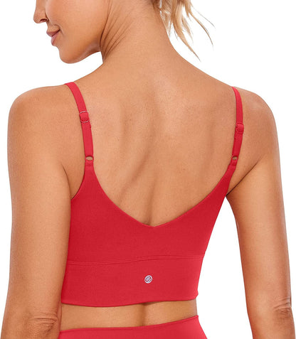 CRZ YOGA Adjustable Longline Sports Bra for Women - V Back Wireless Workout Padded Yoga Bra Cropped Tank Tops Crimson / Medium