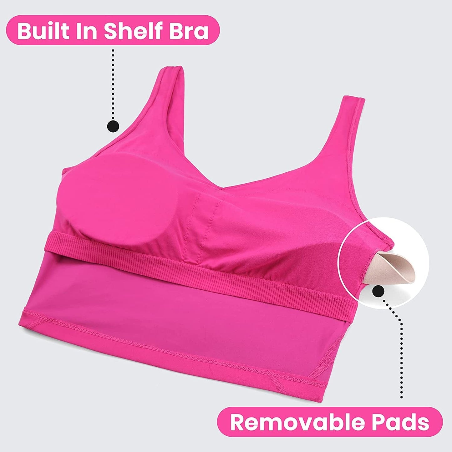CRZ YOGA Butterluxe Womens V Neck Longline Sports Bra - Padded Workout Crop Tank Top with Built in Bra